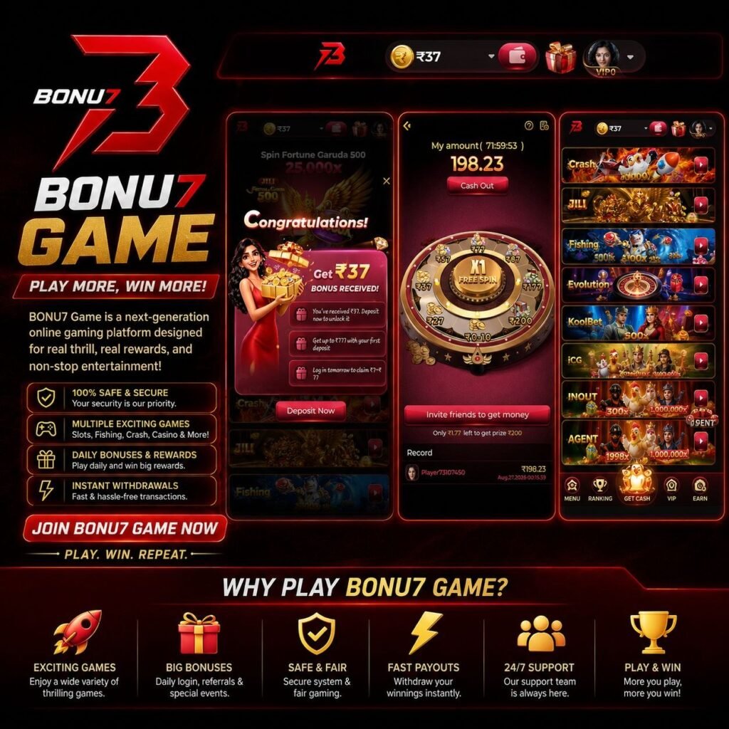 BONU7 APK download page showing installation options, app features, and mobile gaming access.